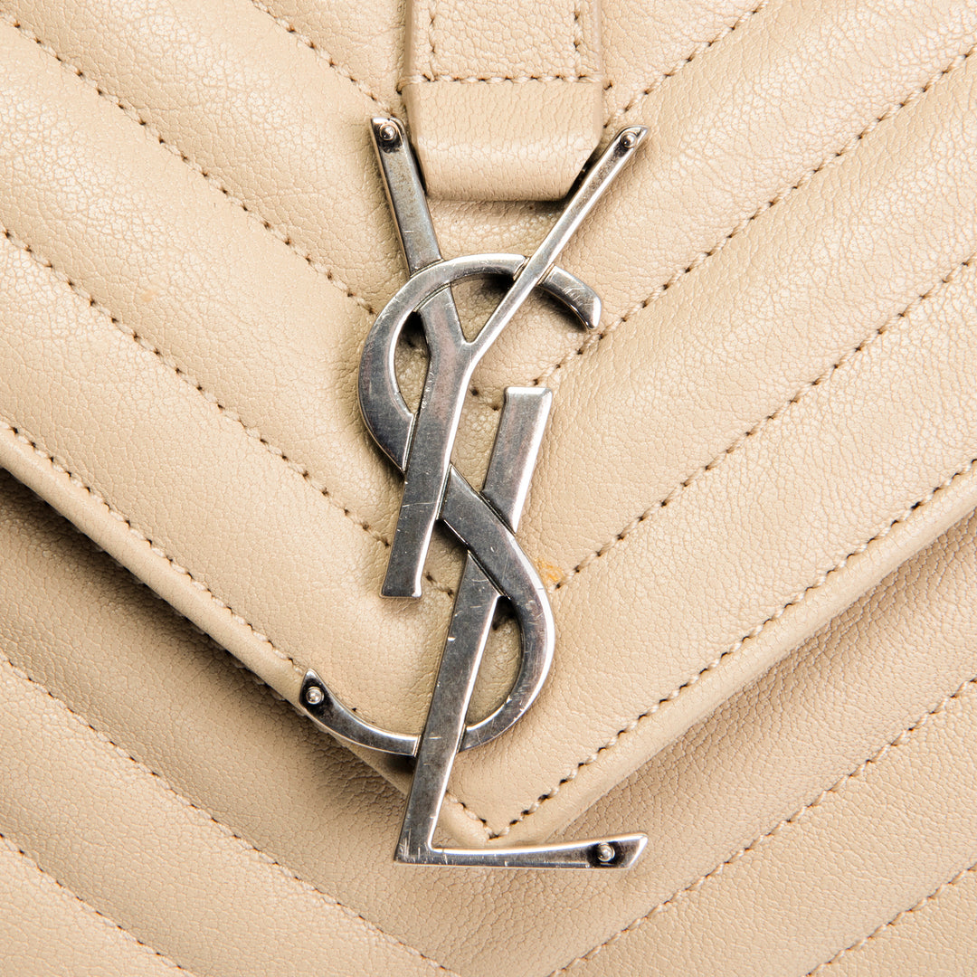 SAINT LAURENT Matelasse Chevron Monogram Large College Satchel - Beige