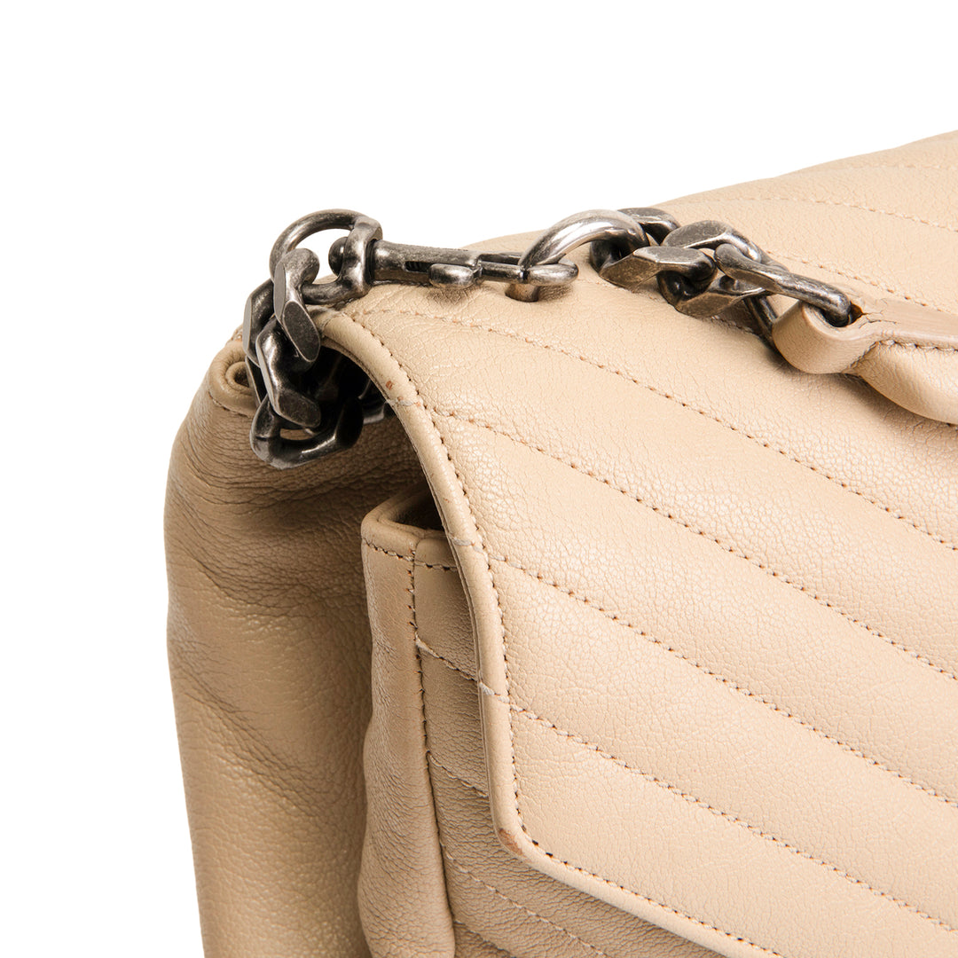 SAINT LAURENT Matelasse Chevron Monogram Large College Satchel - Beige
