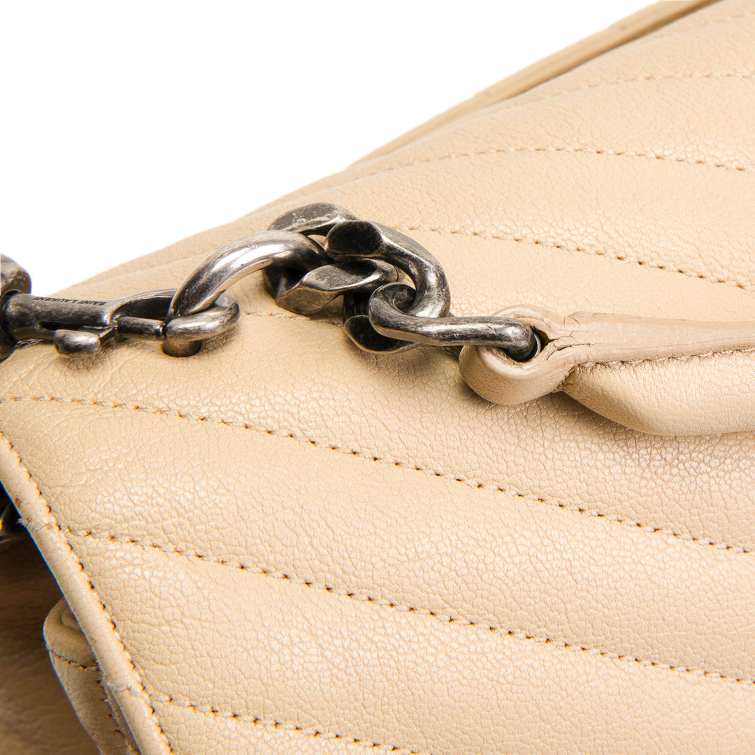 SAINT LAURENT Matelasse Chevron Monogram Large College Satchel - Beige