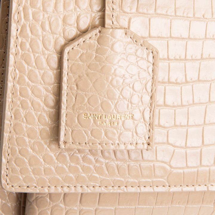 SAINT LAURENT Croc Embossed Sunset Chain Bag - Nude