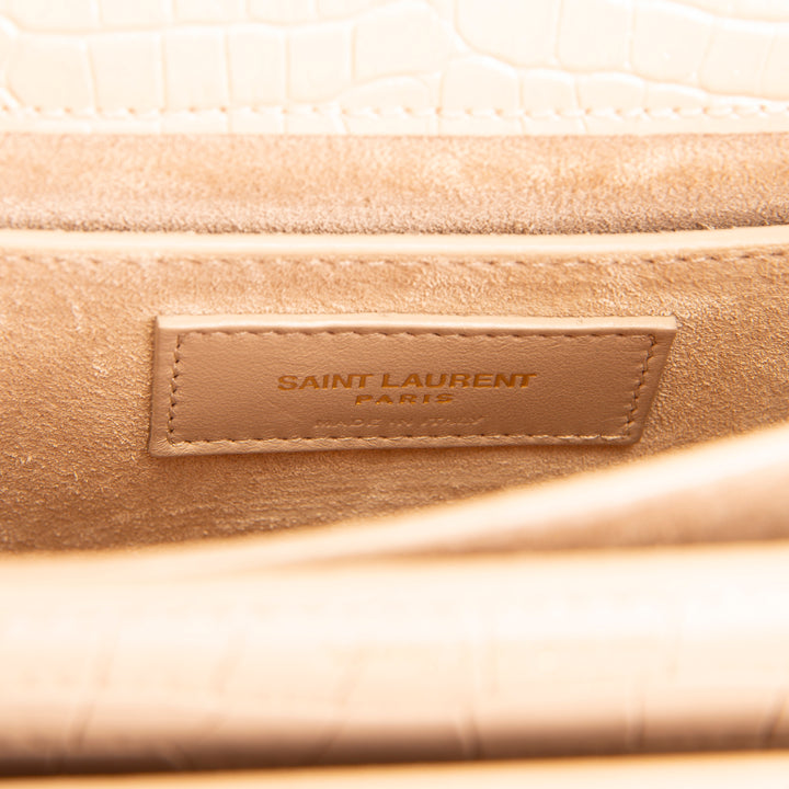 SAINT LAURENT Croc Embossed Sunset Chain Bag - Nude