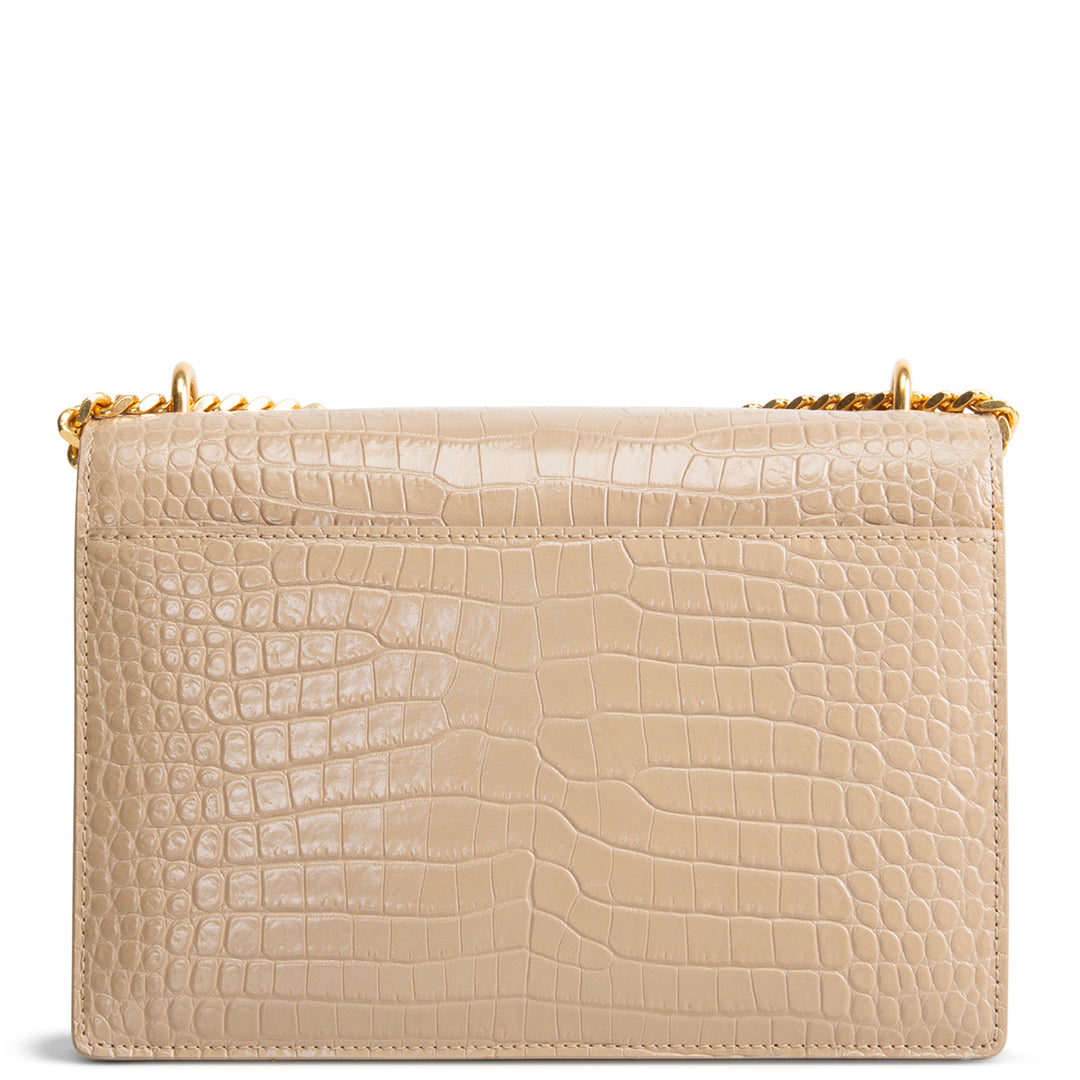 SAINT LAURENT Croc Embossed Sunset Chain Bag - Nude