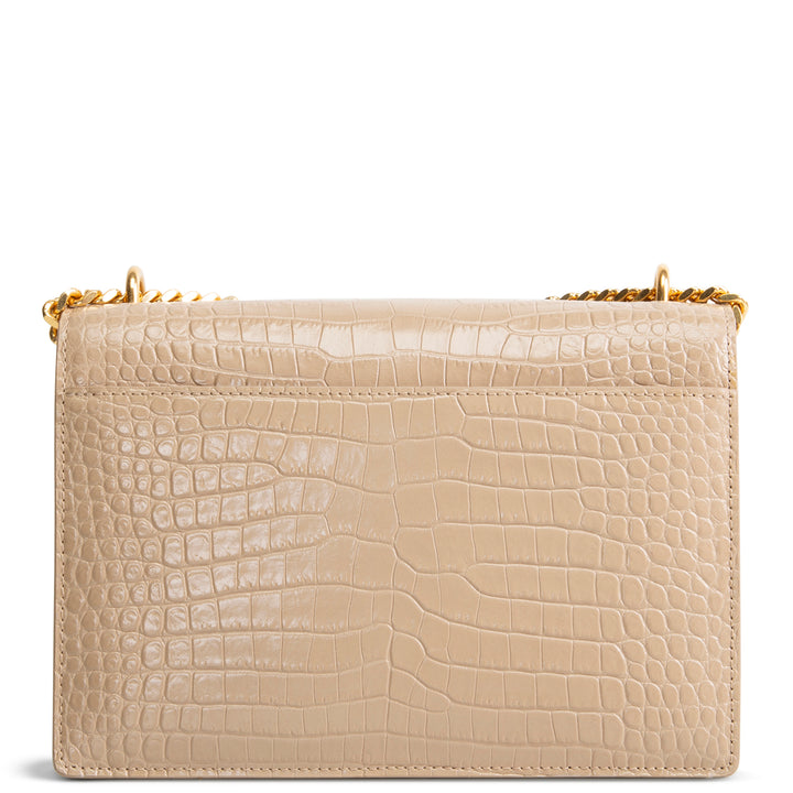 SAINT LAURENT Croc Embossed Sunset Chain Bag - Nude