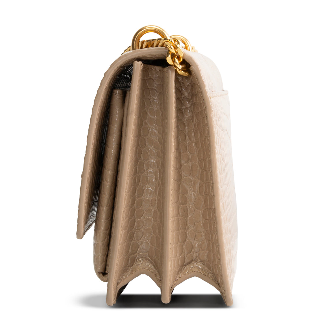 SAINT LAURENT Croc Embossed Sunset Chain Bag - Nude