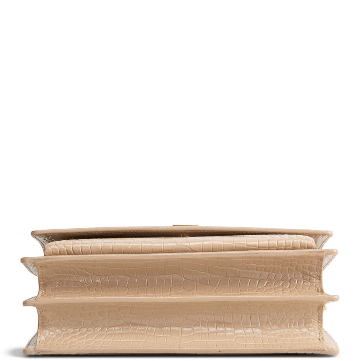 SAINT LAURENT Croc Embossed Sunset Chain Bag - Nude