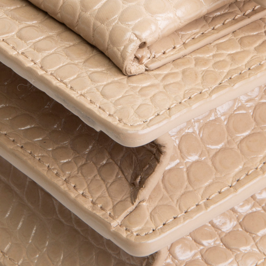 SAINT LAURENT Croc Embossed Sunset Chain Bag - Nude