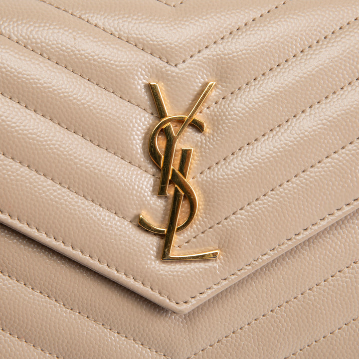 SAINT LAURENT Envelope Cassandre Chain Wallet - Nude