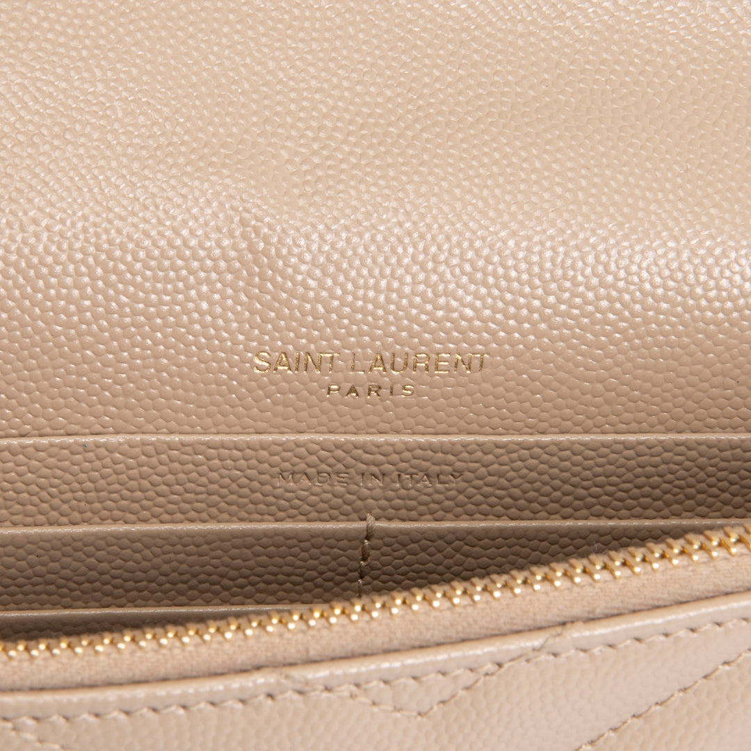 SAINT LAURENT Envelope Cassandre Chain Wallet - Nude