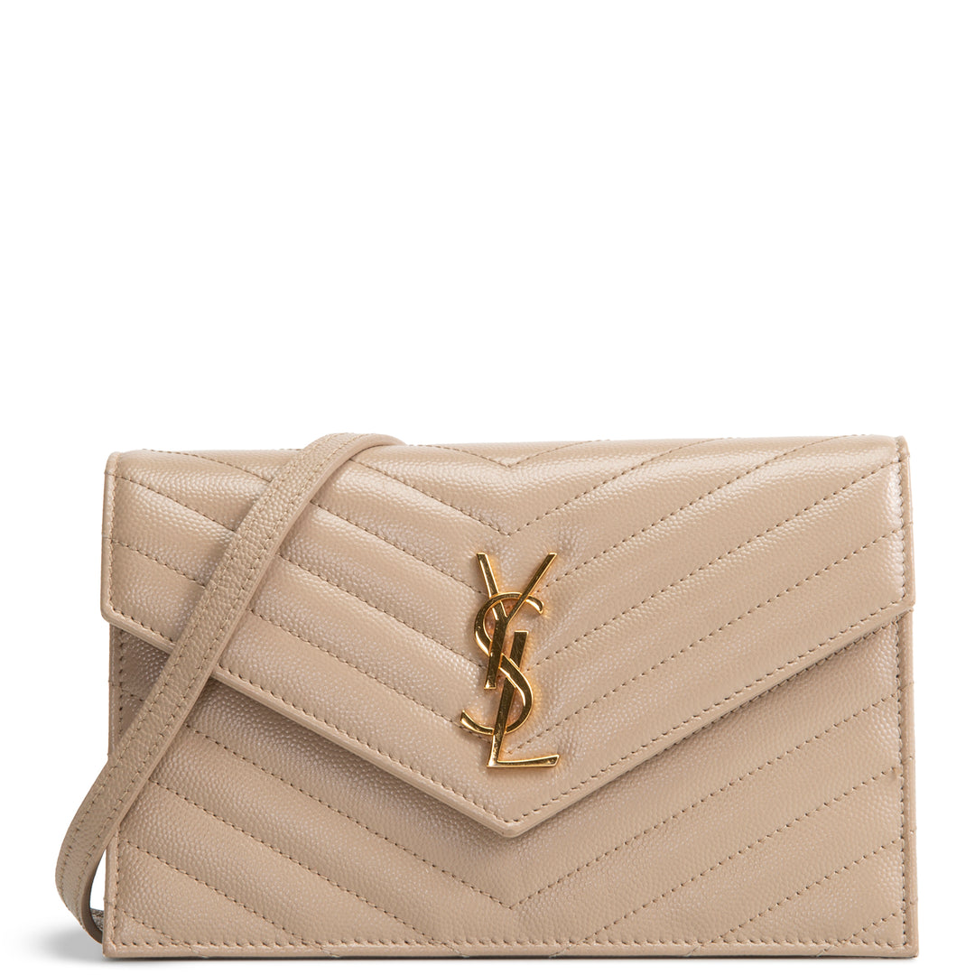 SAINT LAURENT Envelope Cassandre Chain Wallet - Nude