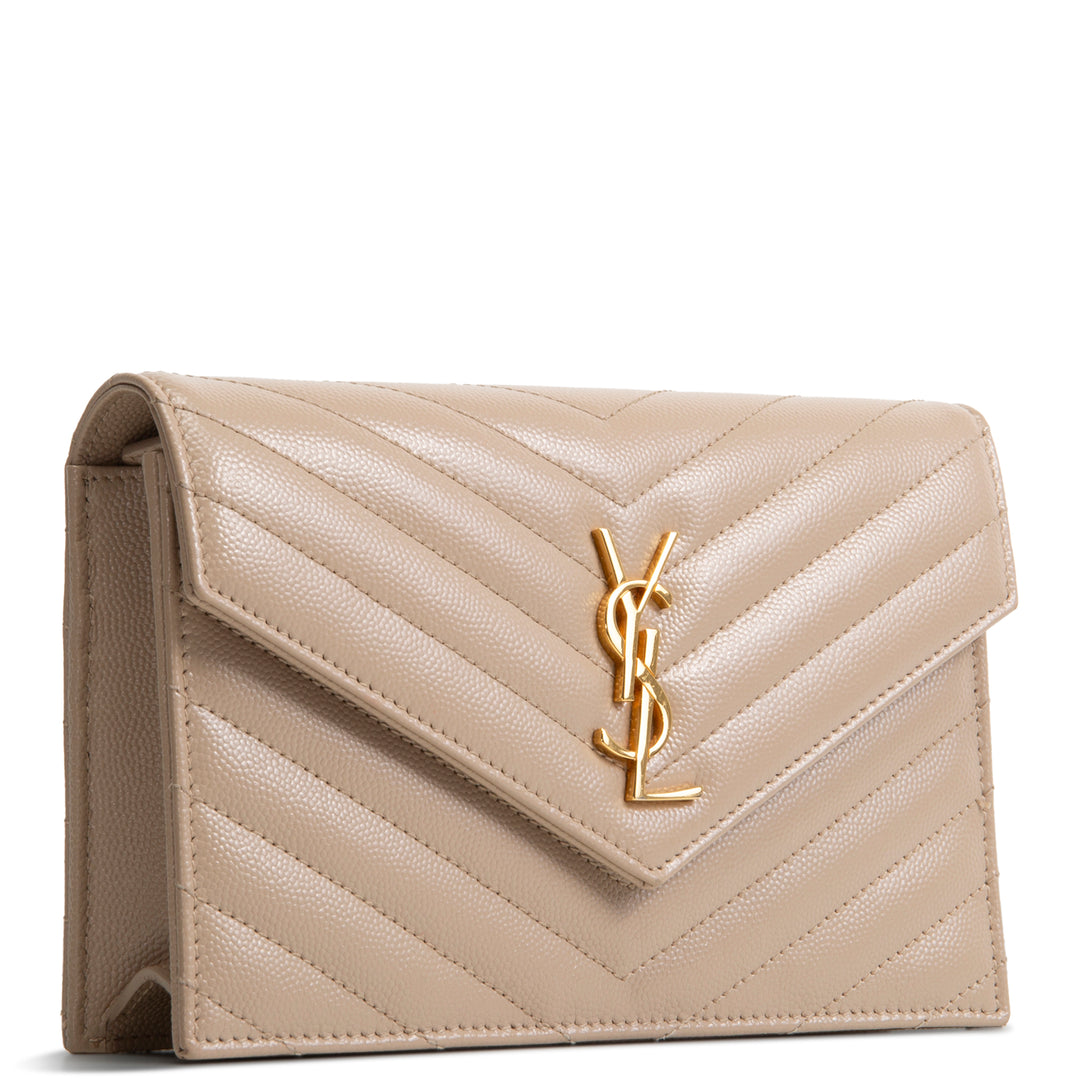 SAINT LAURENT Envelope Cassandre Chain Wallet - Nude