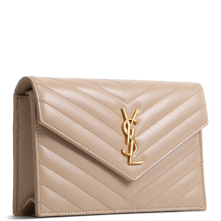 SAINT LAURENT Envelope Cassandre Chain Wallet - Nude