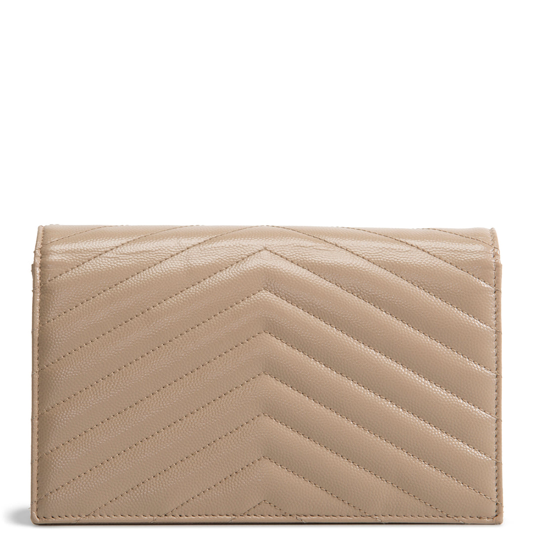 SAINT LAURENT Envelope Cassandre Chain Wallet - Nude