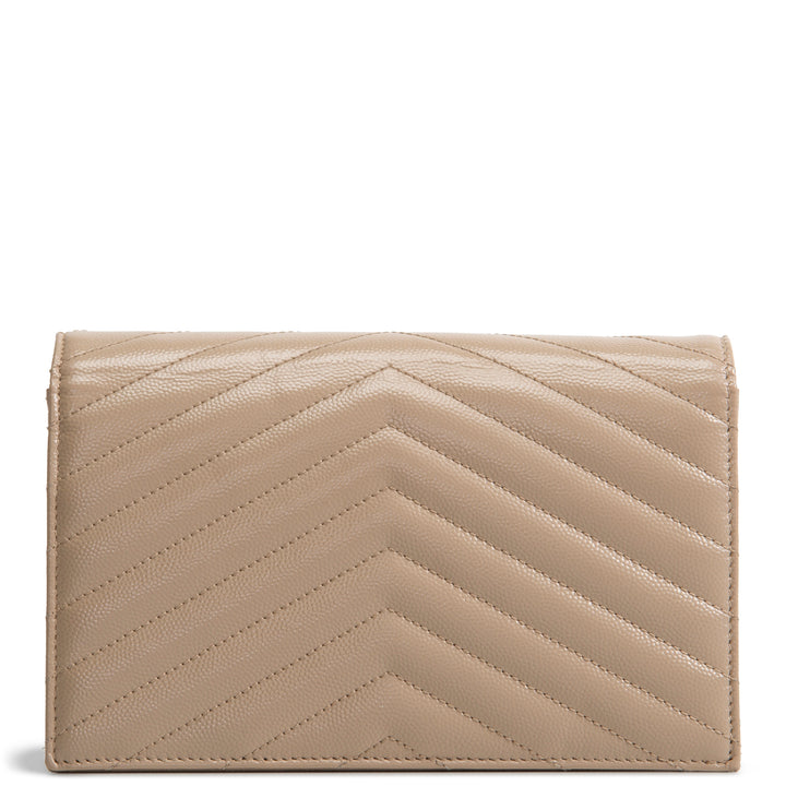 SAINT LAURENT Envelope Cassandre Chain Wallet - Nude