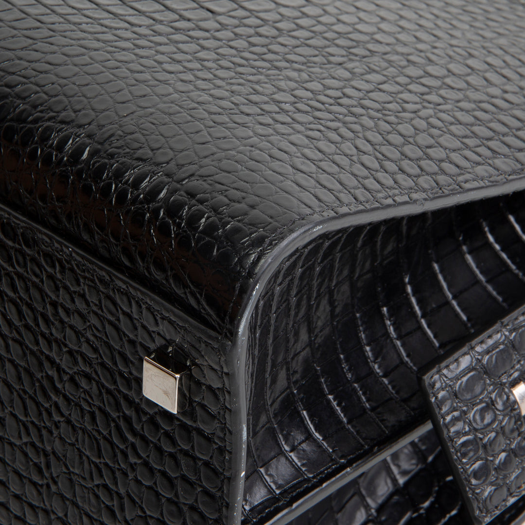 SAINT LAURENT Embossed Uptown Medium Tote - Black OUTLET FINAL SALE