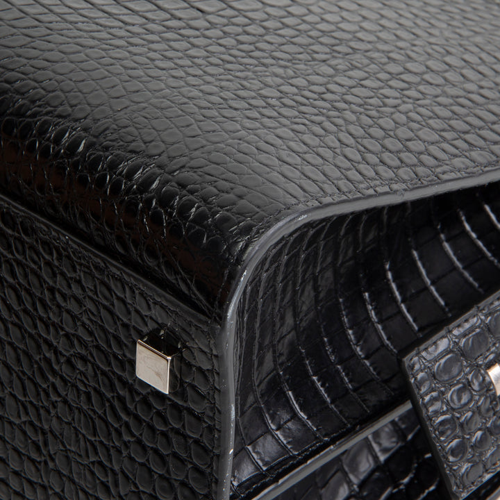 SAINT LAURENT Embossed Uptown Medium Tote - Black OUTLET FINAL SALE