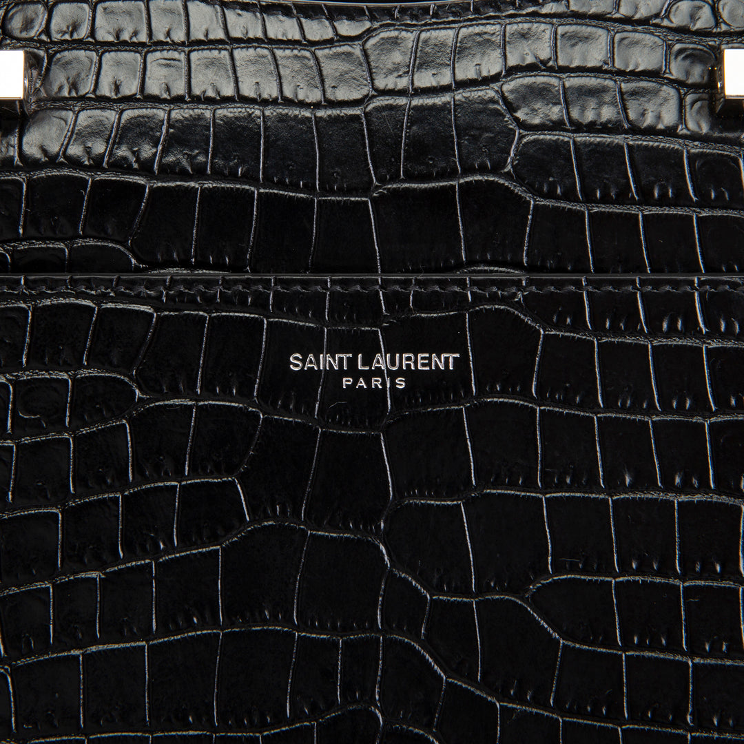SAINT LAURENT Embossed Uptown Medium Tote - Black OUTLET FINAL SALE