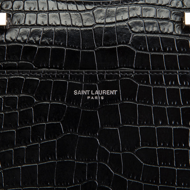 SAINT LAURENT Embossed Uptown Medium Tote - Black OUTLET FINAL SALE