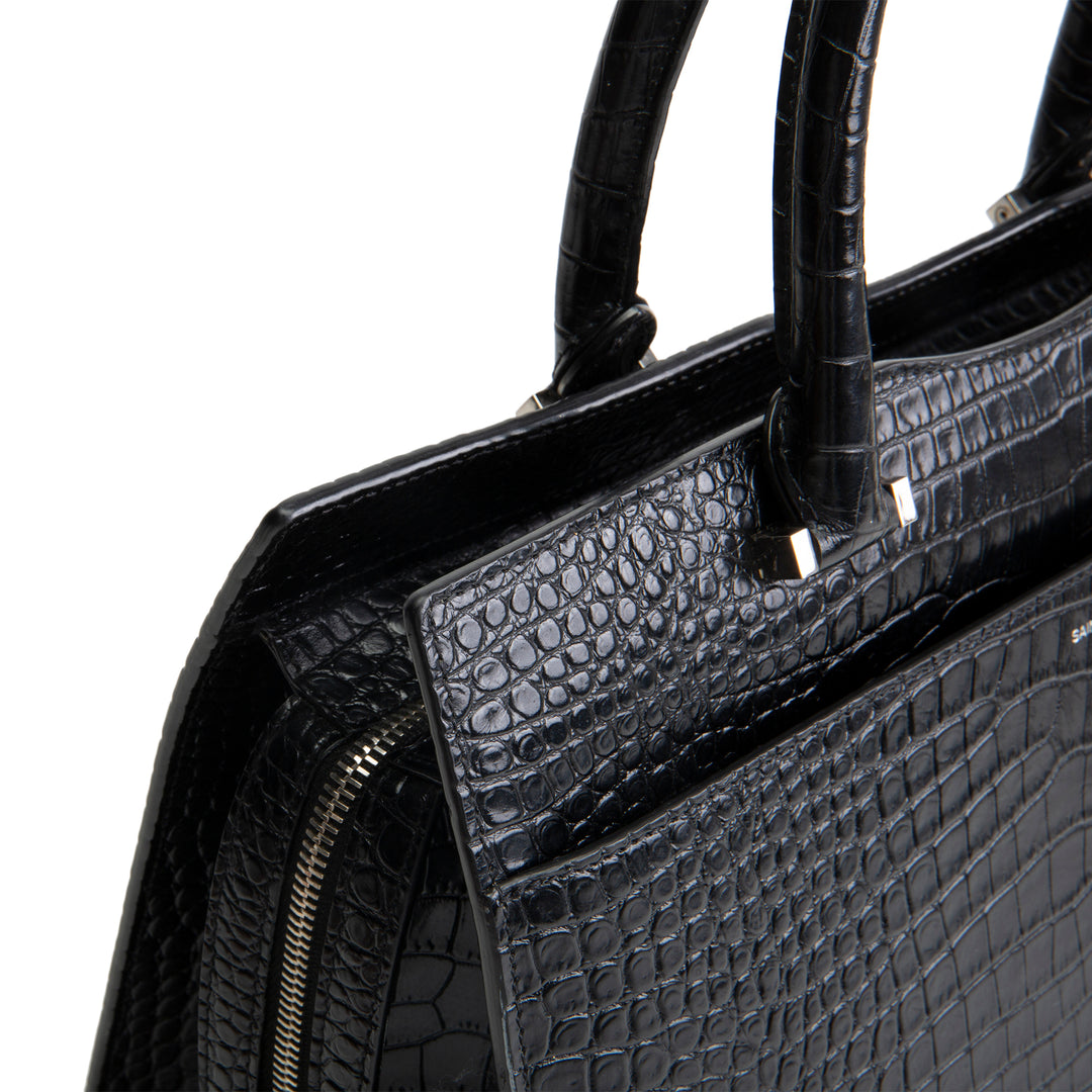 SAINT LAURENT Embossed Uptown Medium Tote - Black OUTLET FINAL SALE