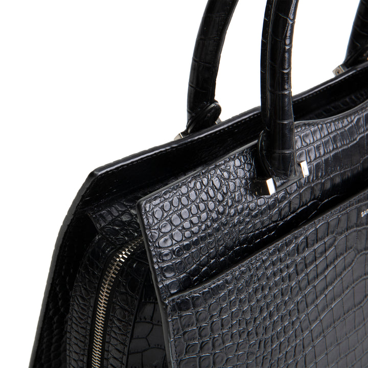 SAINT LAURENT Embossed Uptown Medium Tote - Black OUTLET FINAL SALE