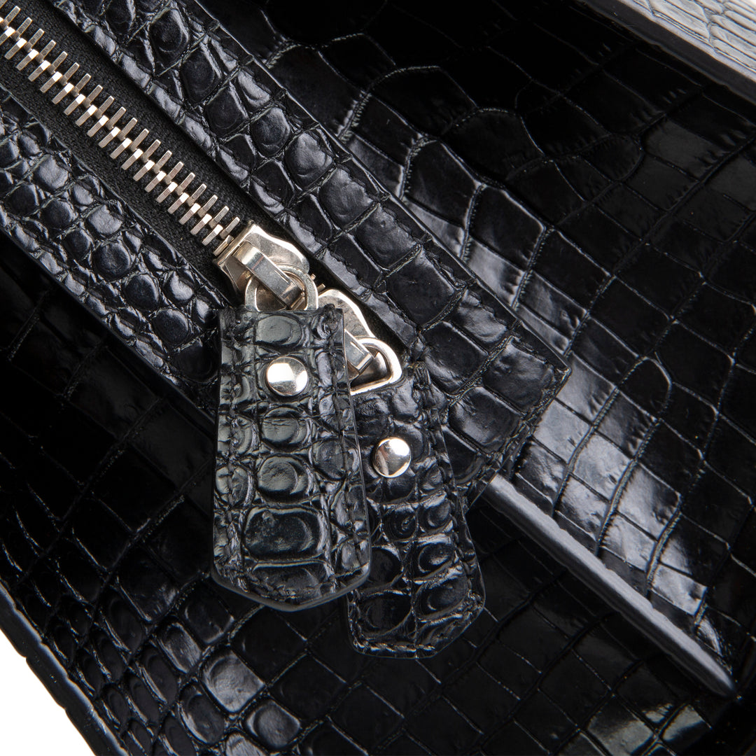 SAINT LAURENT Embossed Uptown Medium Tote - Black OUTLET FINAL SALE