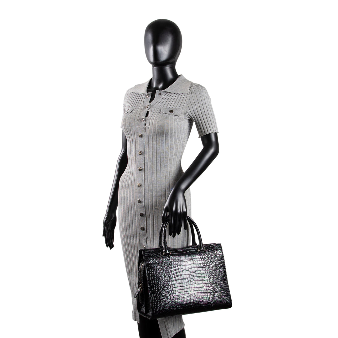 SAINT LAURENT Embossed Uptown Medium Tote - Black OUTLET FINAL SALE