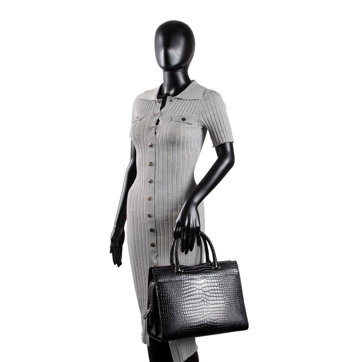 SAINT LAURENT Embossed Uptown Medium Tote - Black OUTLET FINAL SALE