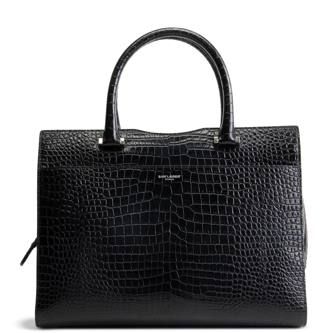 SAINT LAURENT Embossed Uptown Medium Tote - Black OUTLET FINAL SALE