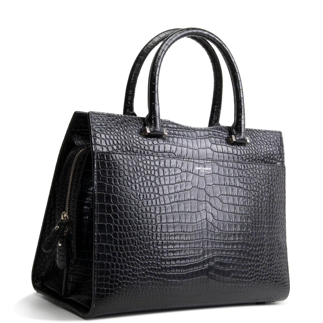 SAINT LAURENT Embossed Uptown Medium Tote - Black OUTLET FINAL SALE