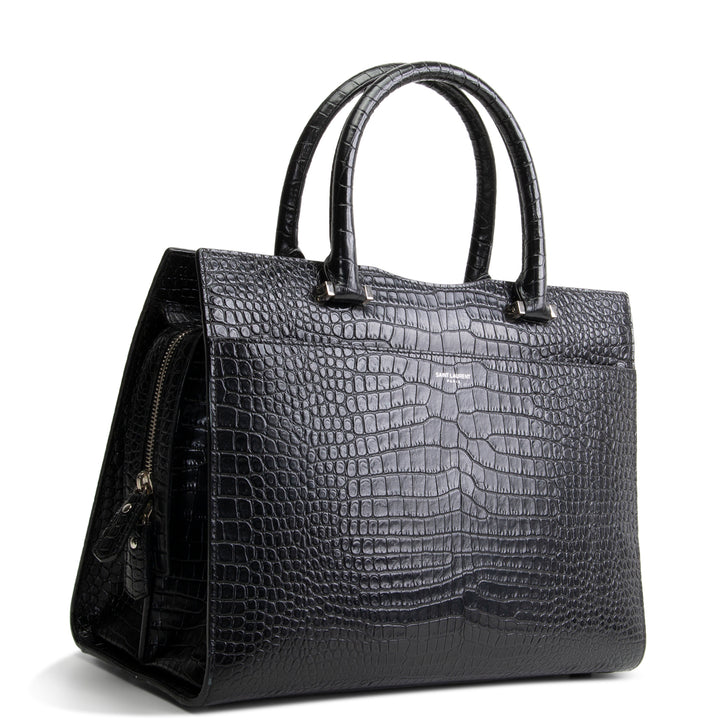 SAINT LAURENT Embossed Uptown Medium Tote - Black OUTLET FINAL SALE