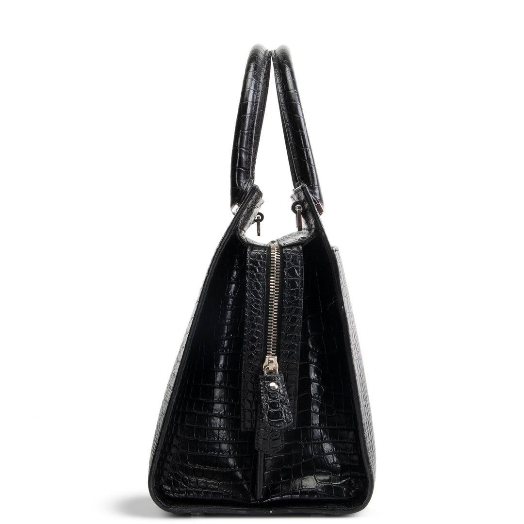 SAINT LAURENT Embossed Uptown Medium Tote - Black OUTLET FINAL SALE