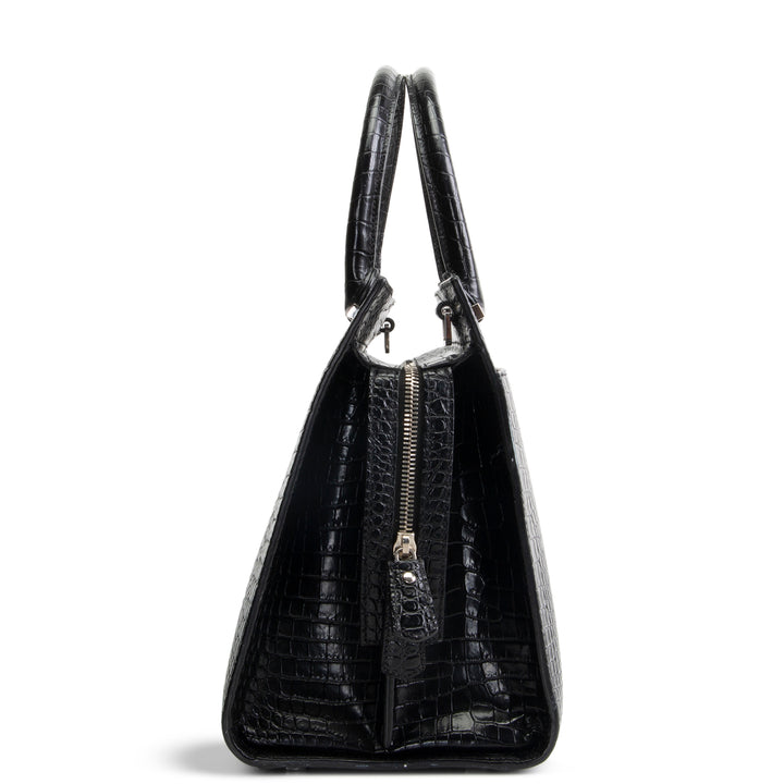 SAINT LAURENT Embossed Uptown Medium Tote - Black OUTLET FINAL SALE