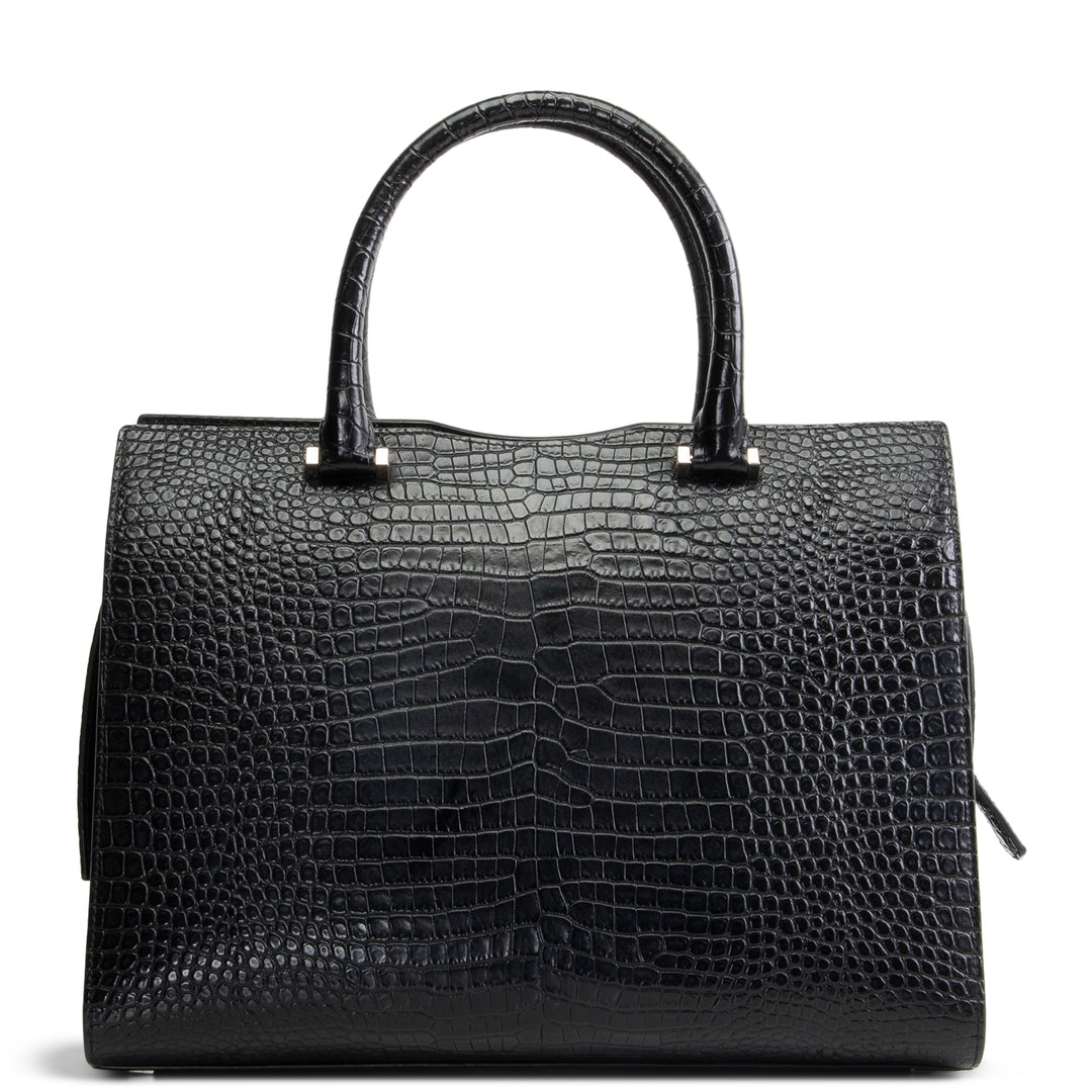 SAINT LAURENT Embossed Uptown Medium Tote - Black OUTLET FINAL SALE