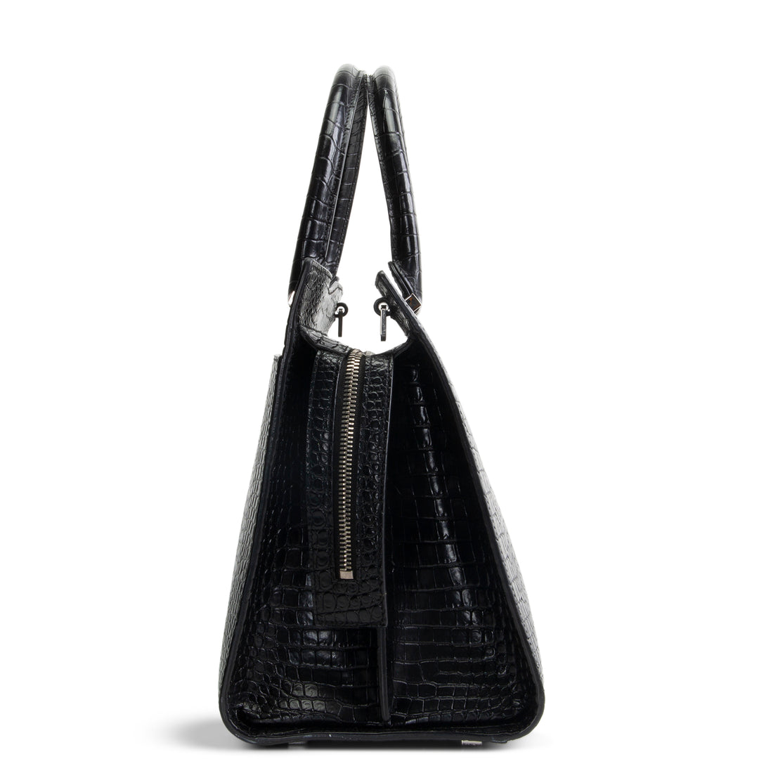 SAINT LAURENT Embossed Uptown Medium Tote - Black OUTLET FINAL SALE