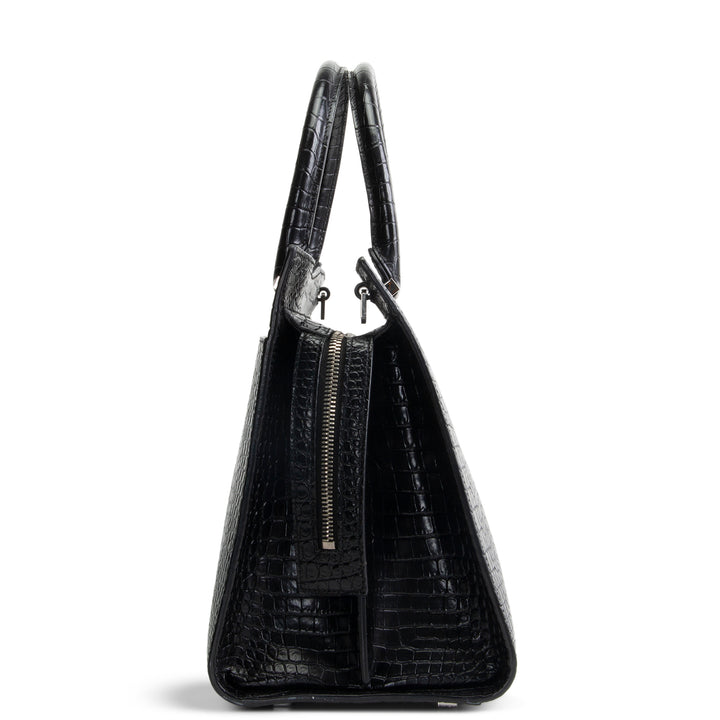 SAINT LAURENT Embossed Uptown Medium Tote - Black OUTLET FINAL SALE