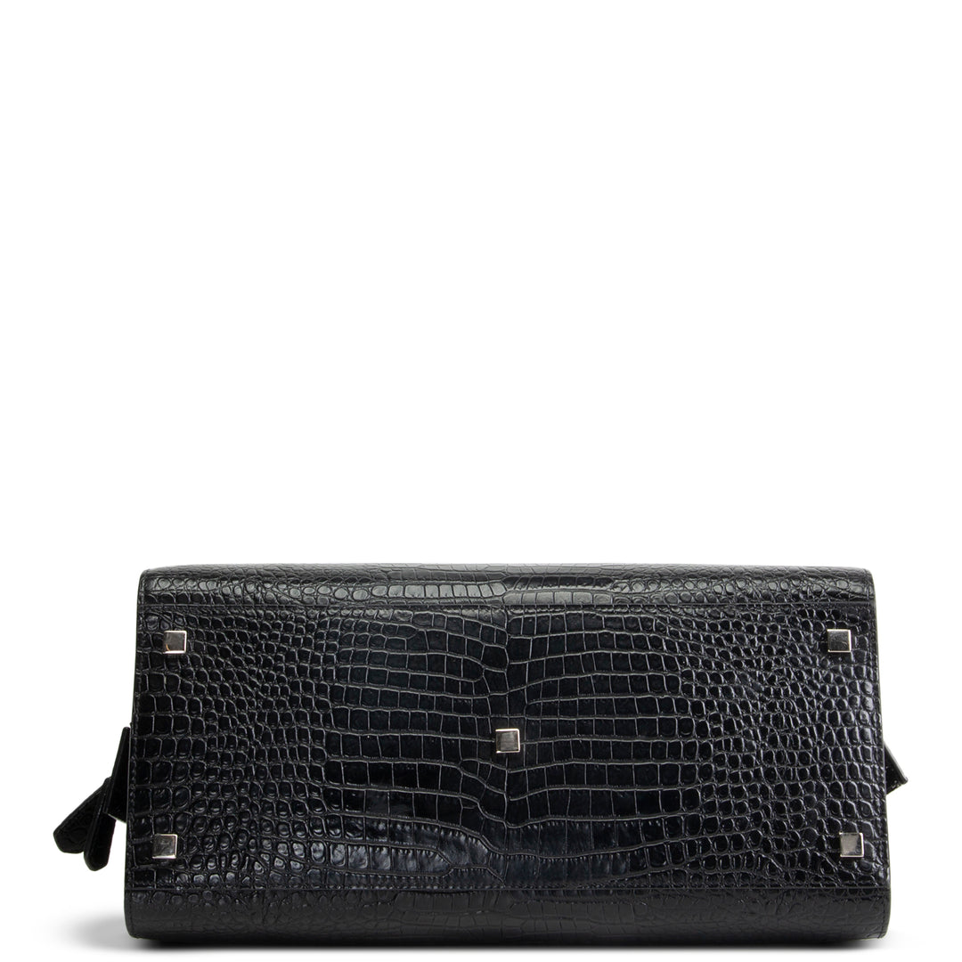 SAINT LAURENT Embossed Uptown Medium Tote - Black OUTLET FINAL SALE