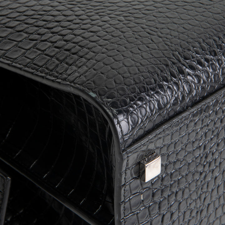 SAINT LAURENT Embossed Uptown Medium Tote - Black OUTLET FINAL SALE