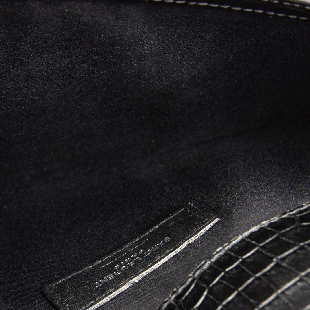 SAINT LAURENT Croc Embossed Uptown Clutch - Black