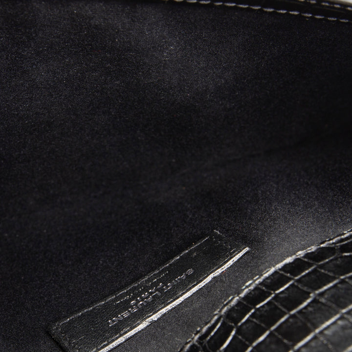 SAINT LAURENT Croc Embossed Uptown Clutch - Black