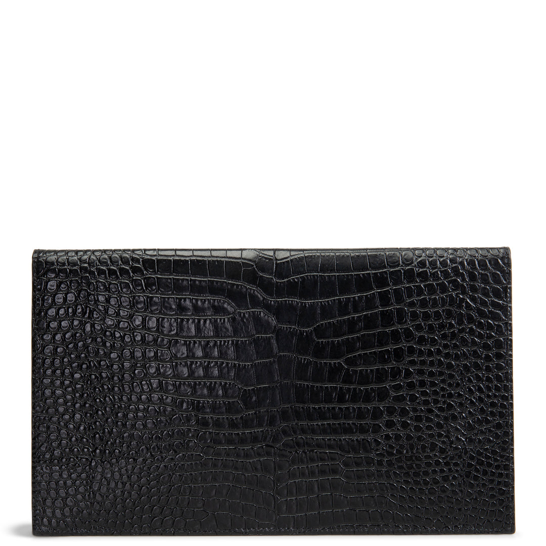 SAINT LAURENT Croc Embossed Uptown Clutch - Black