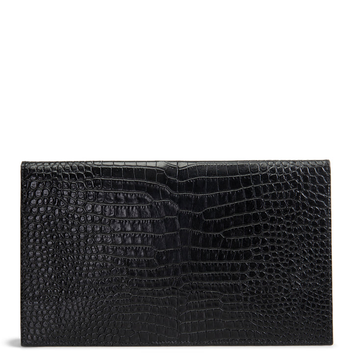 SAINT LAURENT Croc Embossed Uptown Clutch - Black