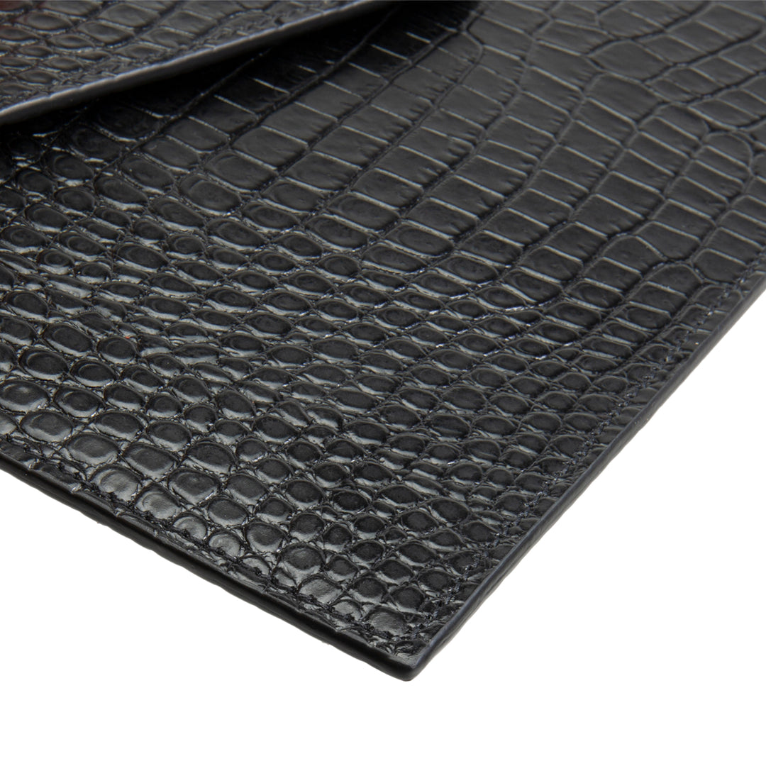 SAINT LAURENT Croc Embossed Uptown Clutch - Black