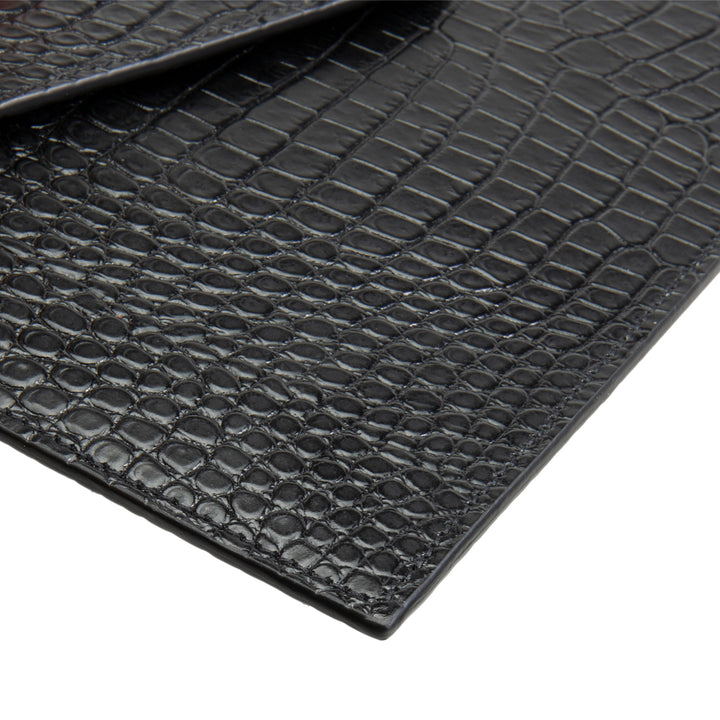 SAINT LAURENT Croc Embossed Uptown Clutch - Black