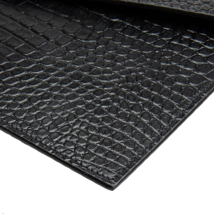 SAINT LAURENT Croc Embossed Uptown Clutch - Black