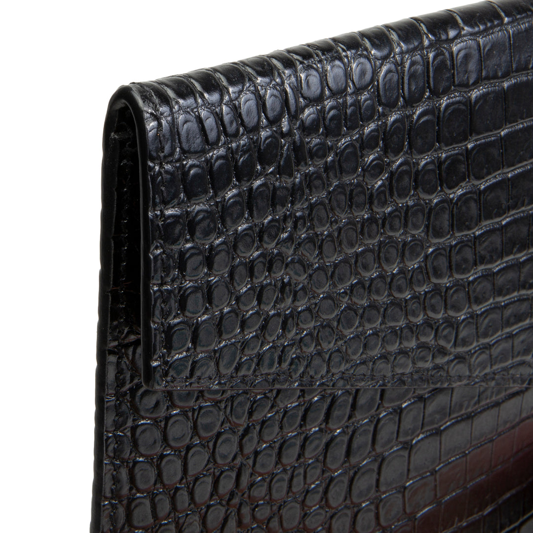 SAINT LAURENT Croc Embossed Uptown Clutch - Black