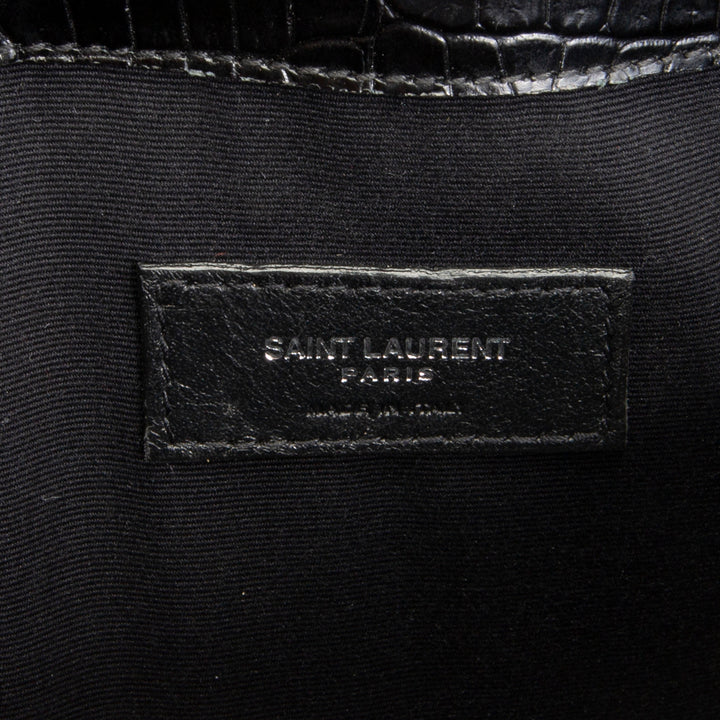 SAINT LAURENT Croc Embossed Uptown Clutch - Black