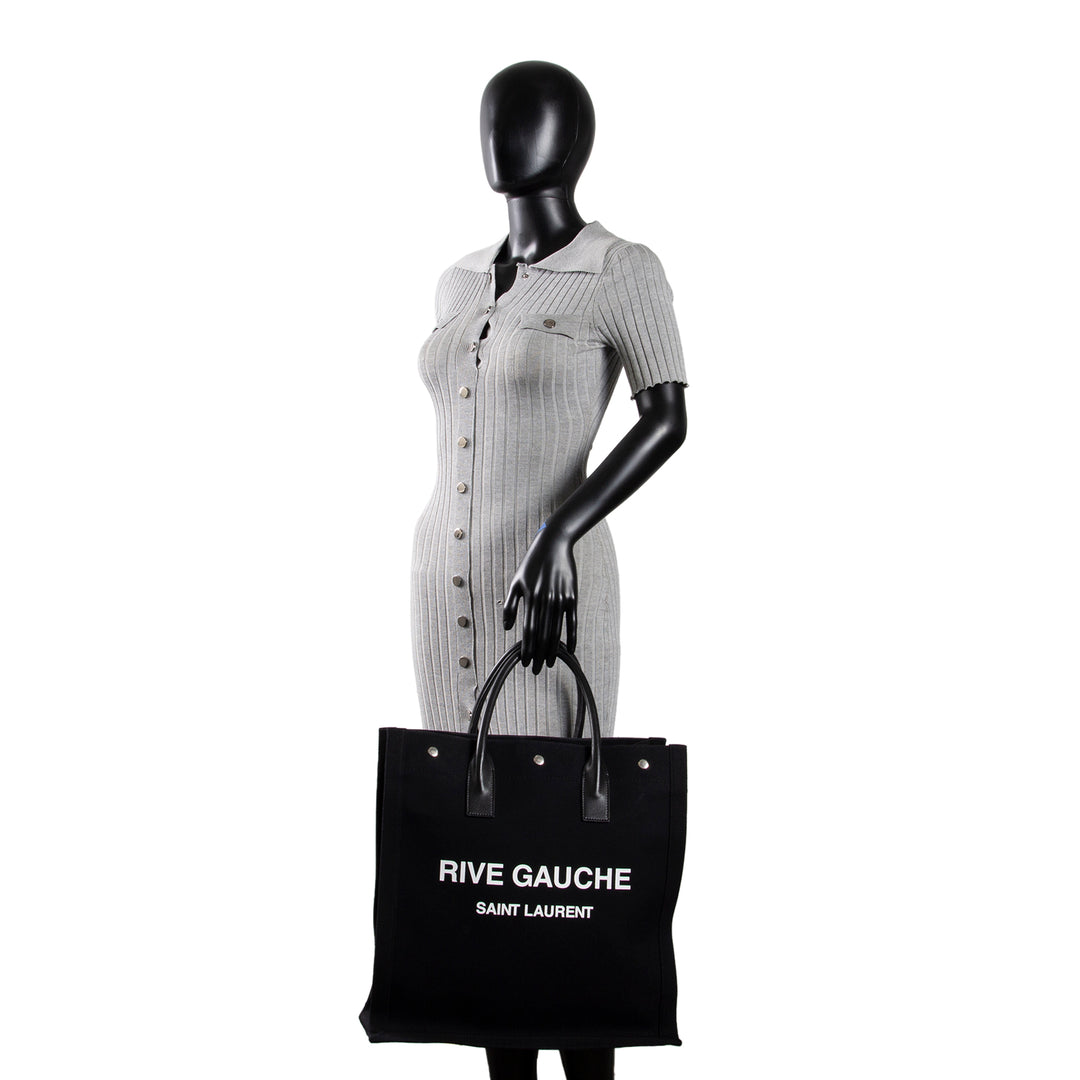SAINT LAURENT Canvas Rive Gauche North South Tote - Black