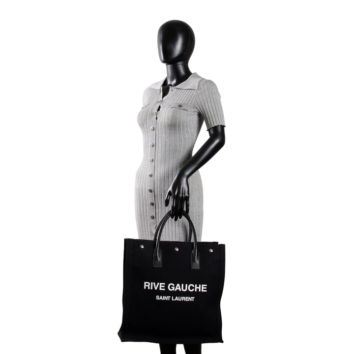 SAINT LAURENT Canvas Rive Gauche North South Tote - Black