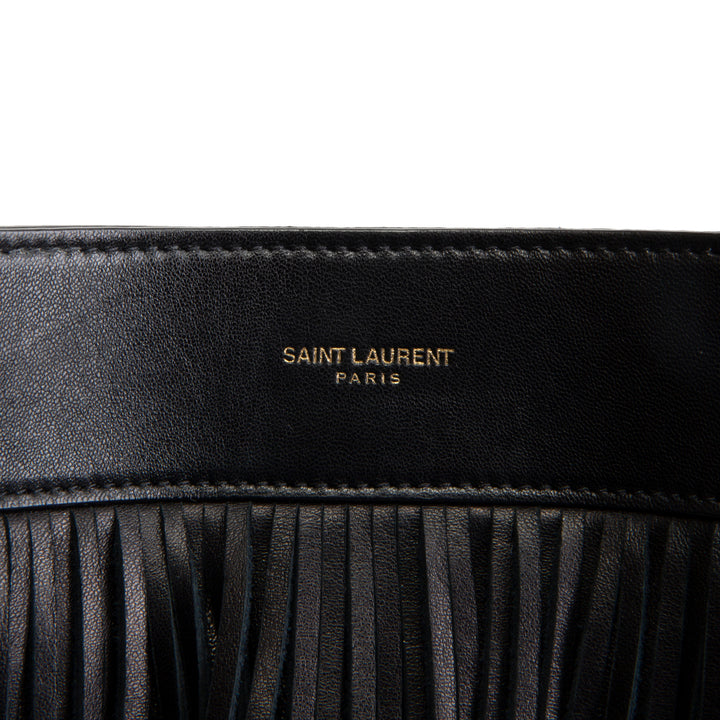SAINT LAURENT Suede Grace Fringe Hobo - Black