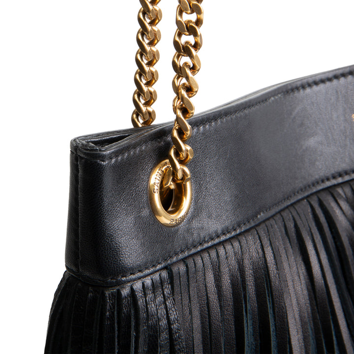 SAINT LAURENT Suede Grace Fringe Hobo - Black