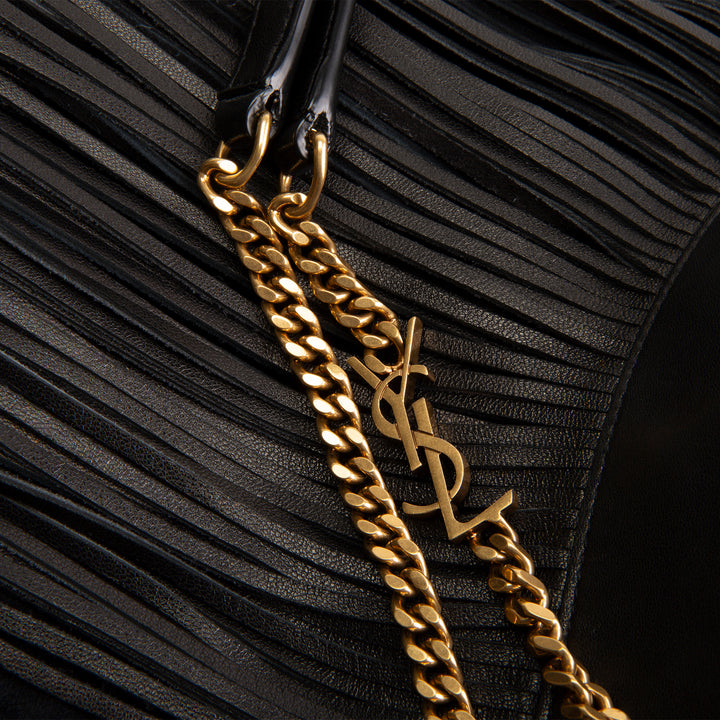 SAINT LAURENT Suede Grace Fringe Hobo - Black